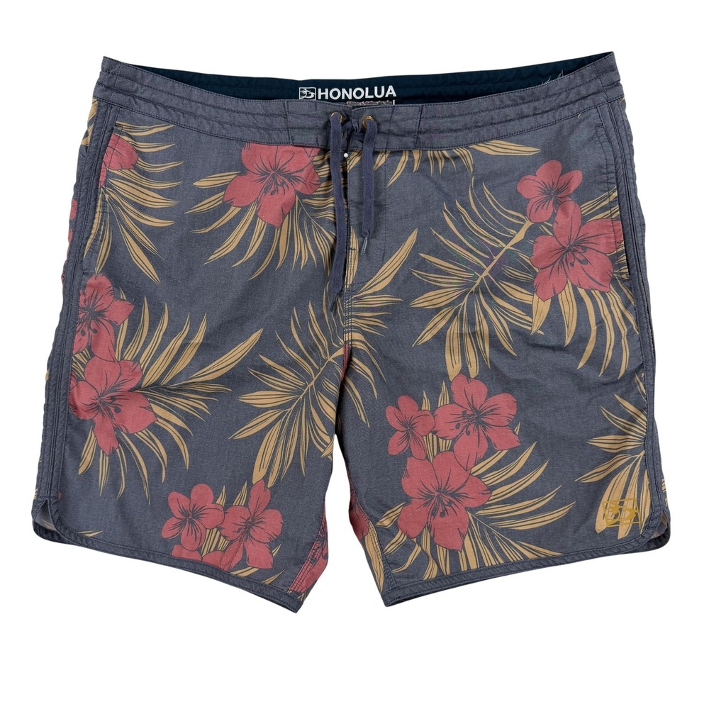 Honolua Board‎ Shorts Mens 40 Gray Hawaiian Tropical Floral Swim Trunks Beach